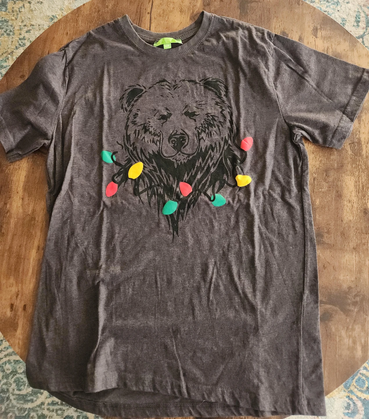 Men's Grey Bear with Christmas Lights T-Shirt