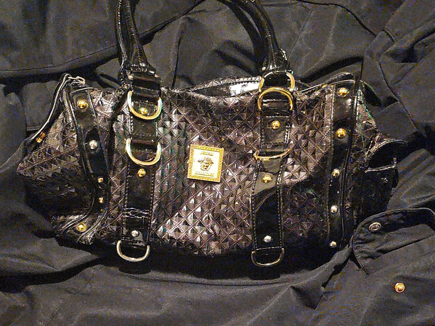 Versace Collection Black Embossed Handbag