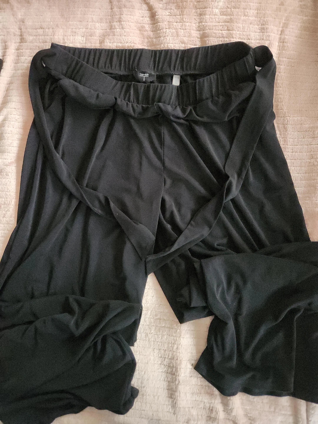 Tahari Black Wide Leg Pants with Tie Waist