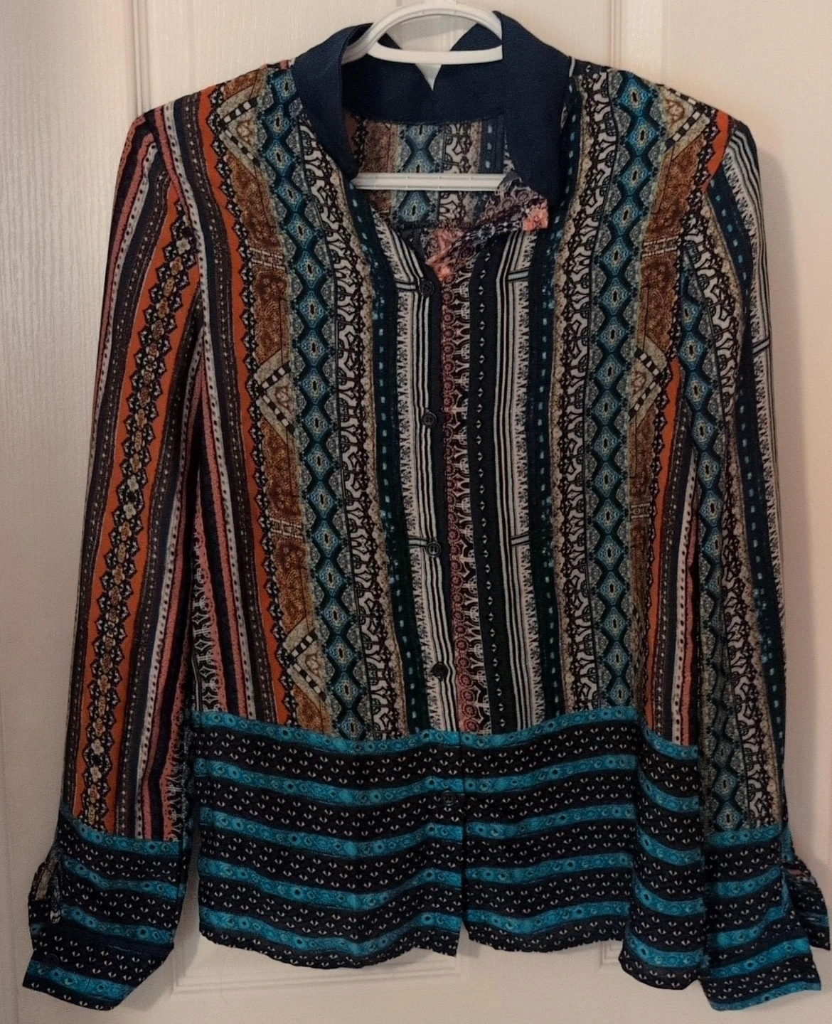 Boho Print Long Sleeve Button-Up Shirt