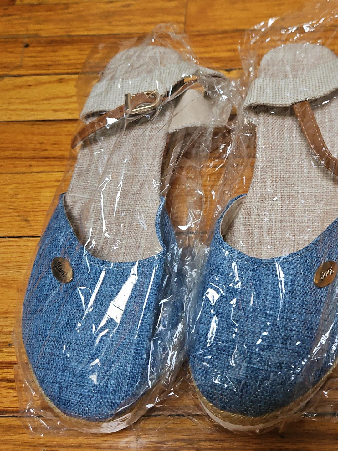 Blue and Tan Espadrille Sandals