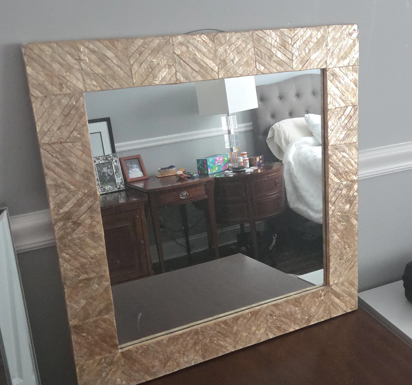 Decorative Wall Mirror with Shell Inlay Frame