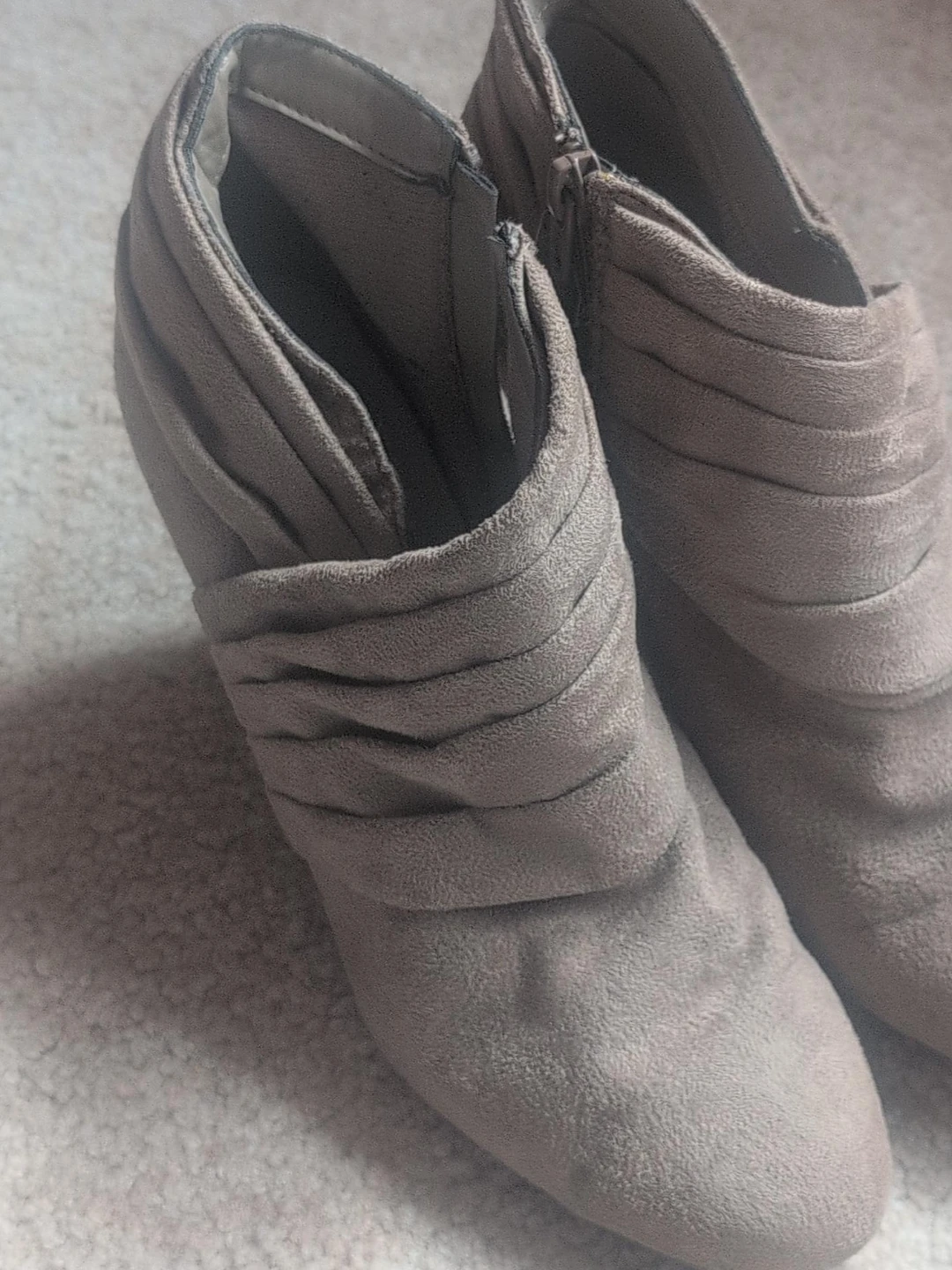 Taupe Faux Suede Ruched Ankle Boots