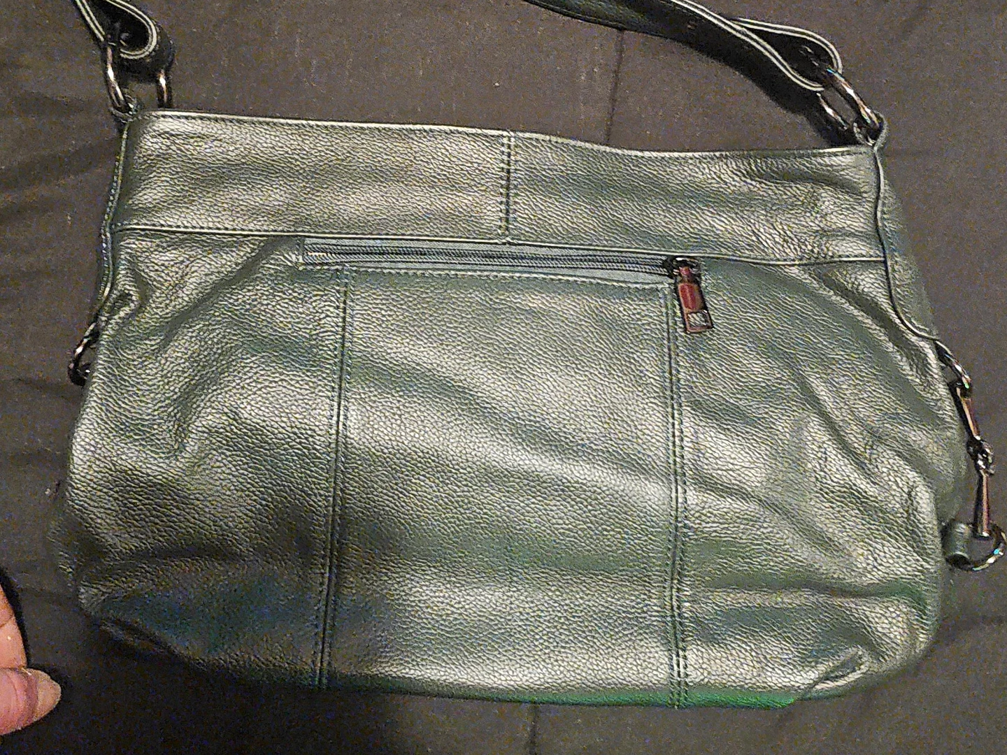Dark Green Faux Leather Shoulder Bag