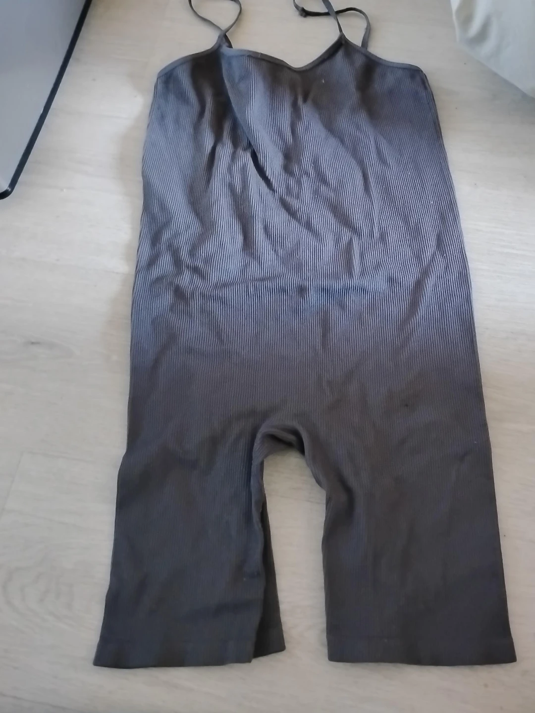 Grey ribbed seamless bodysuit shorts