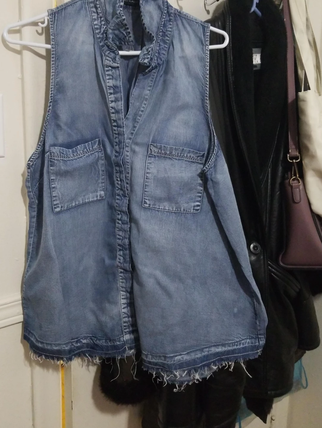 Blue Denim Sleeveless Button-Up Shirt