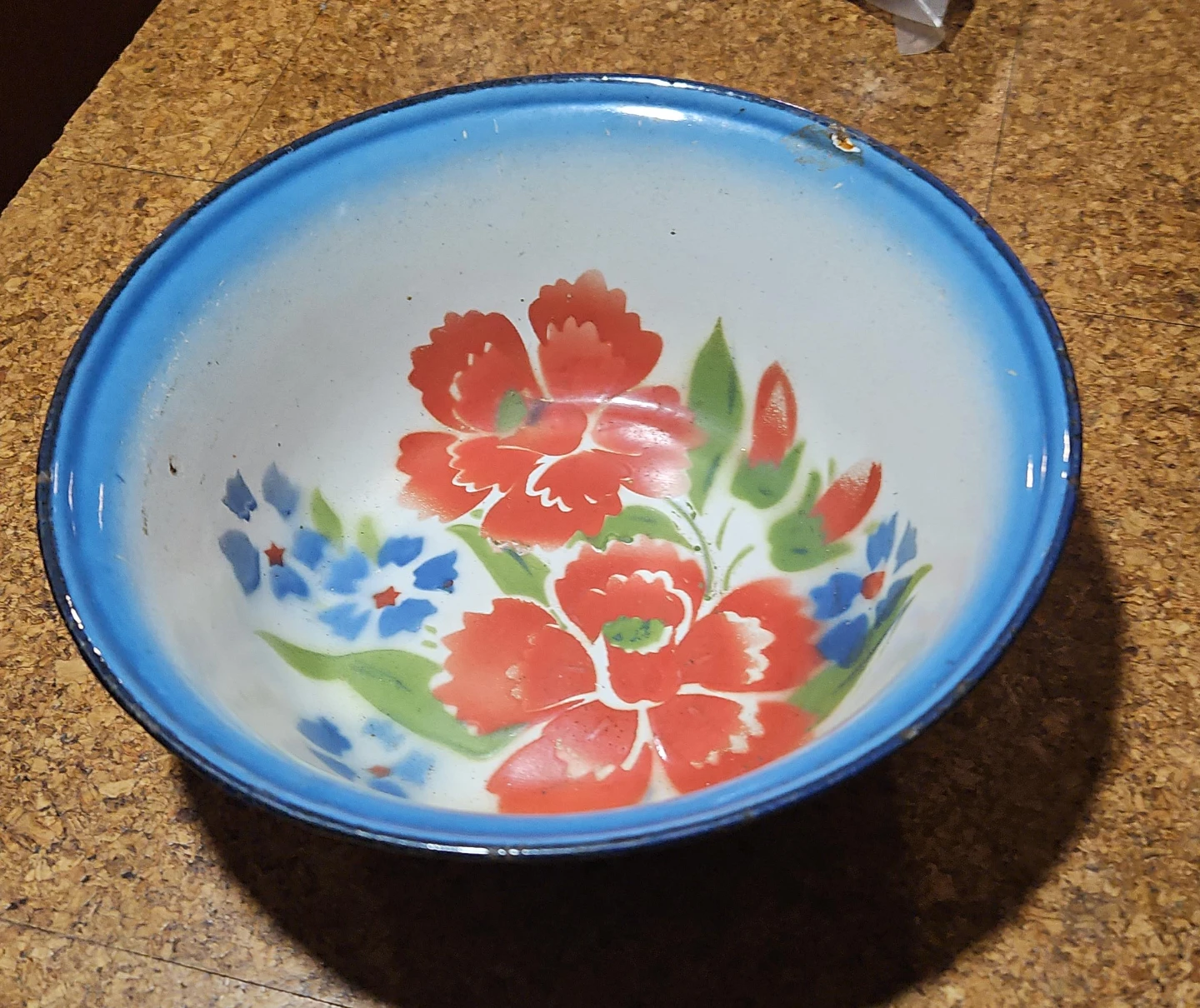 Vintage Enamel Bowl with Floral Design