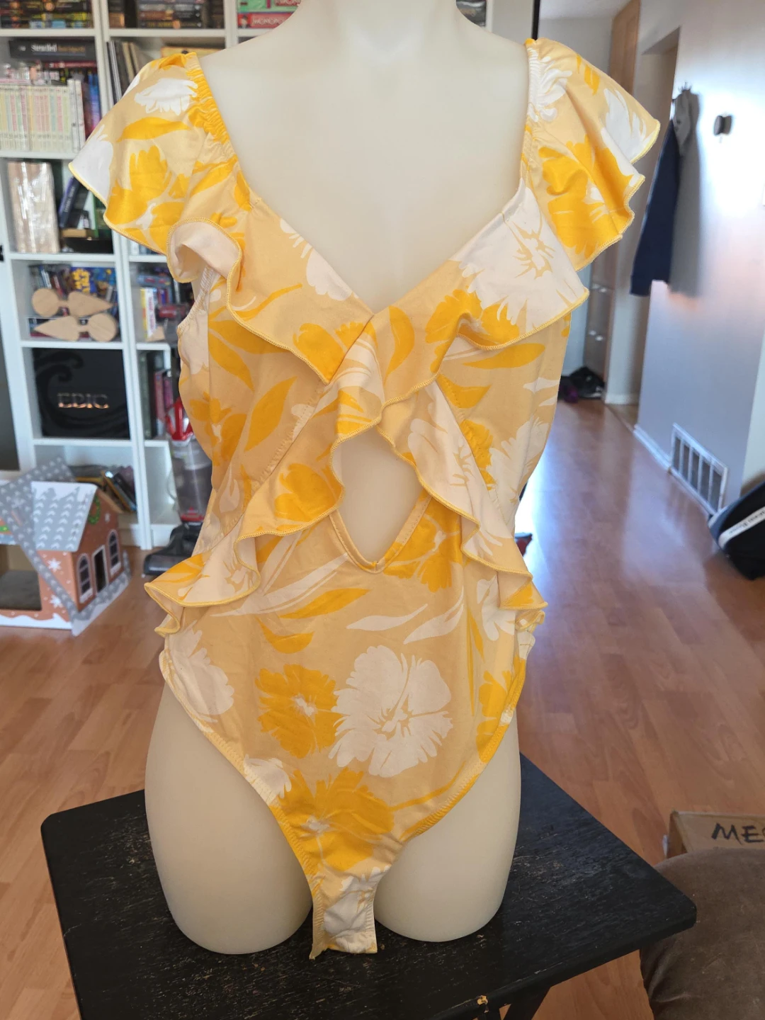 Yellow floral ruffle one-piece