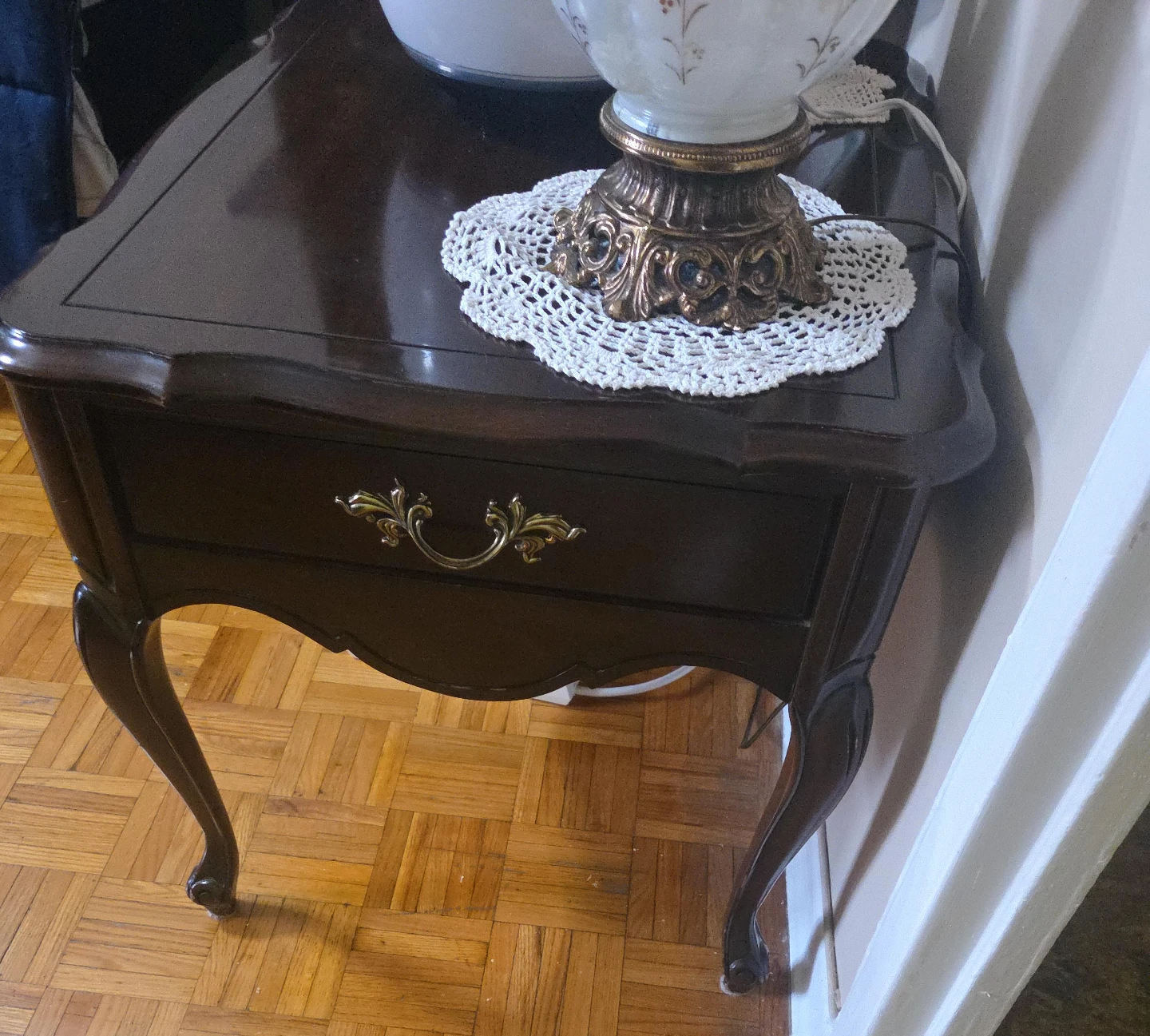 Dark Wood End Table with Drawer