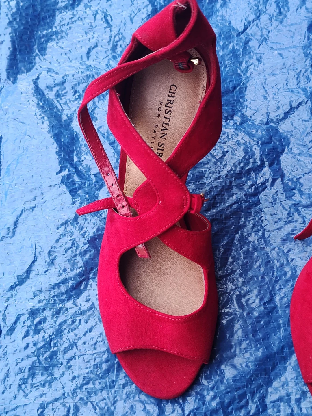 Christian Siriano Red Suede Peep-Toe Heels