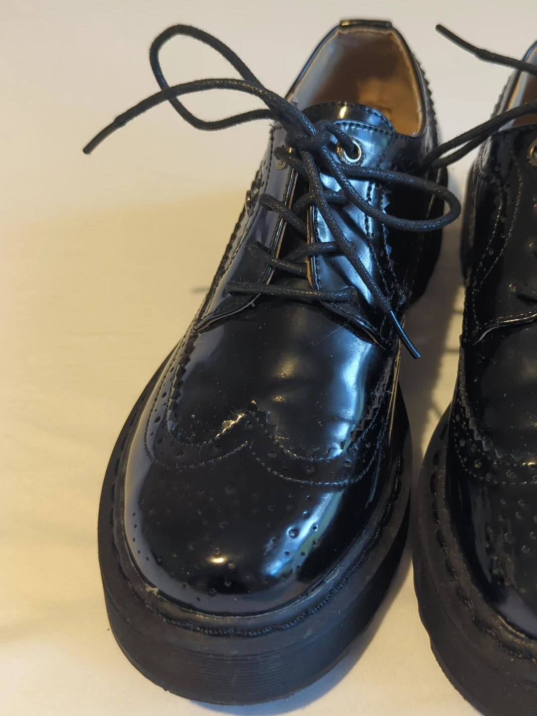 Kylie Shoes Black Patent Wingtip Brogues