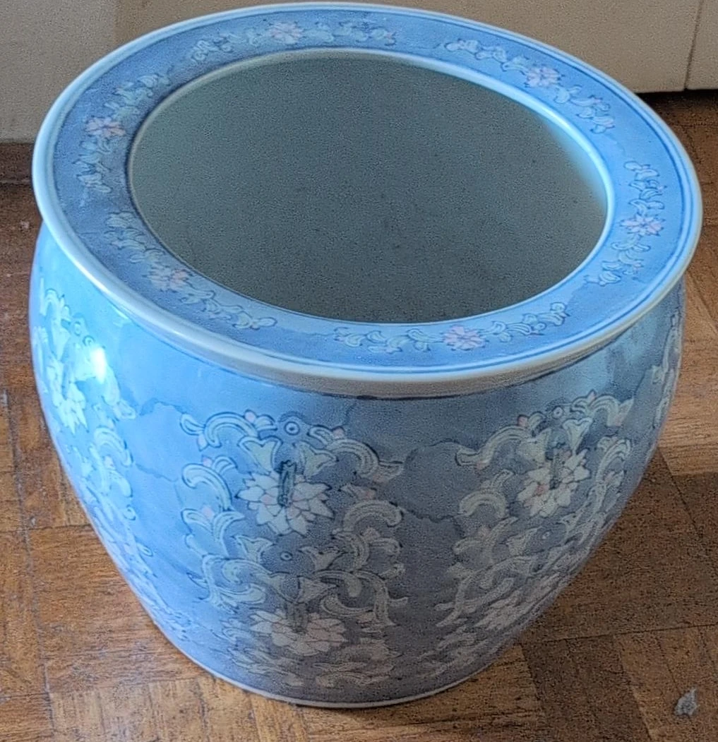 Blue Ceramic Planter with Floral Design