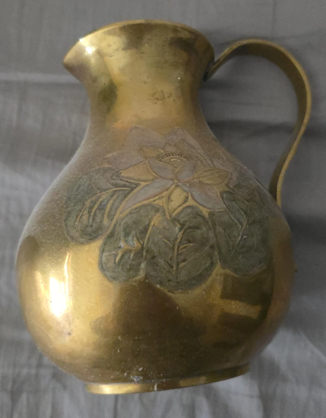 Brass Pitcher with Floral Design