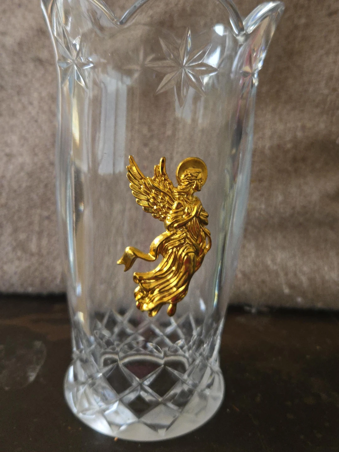 Clear Glass Vase with Gold Angel Accent