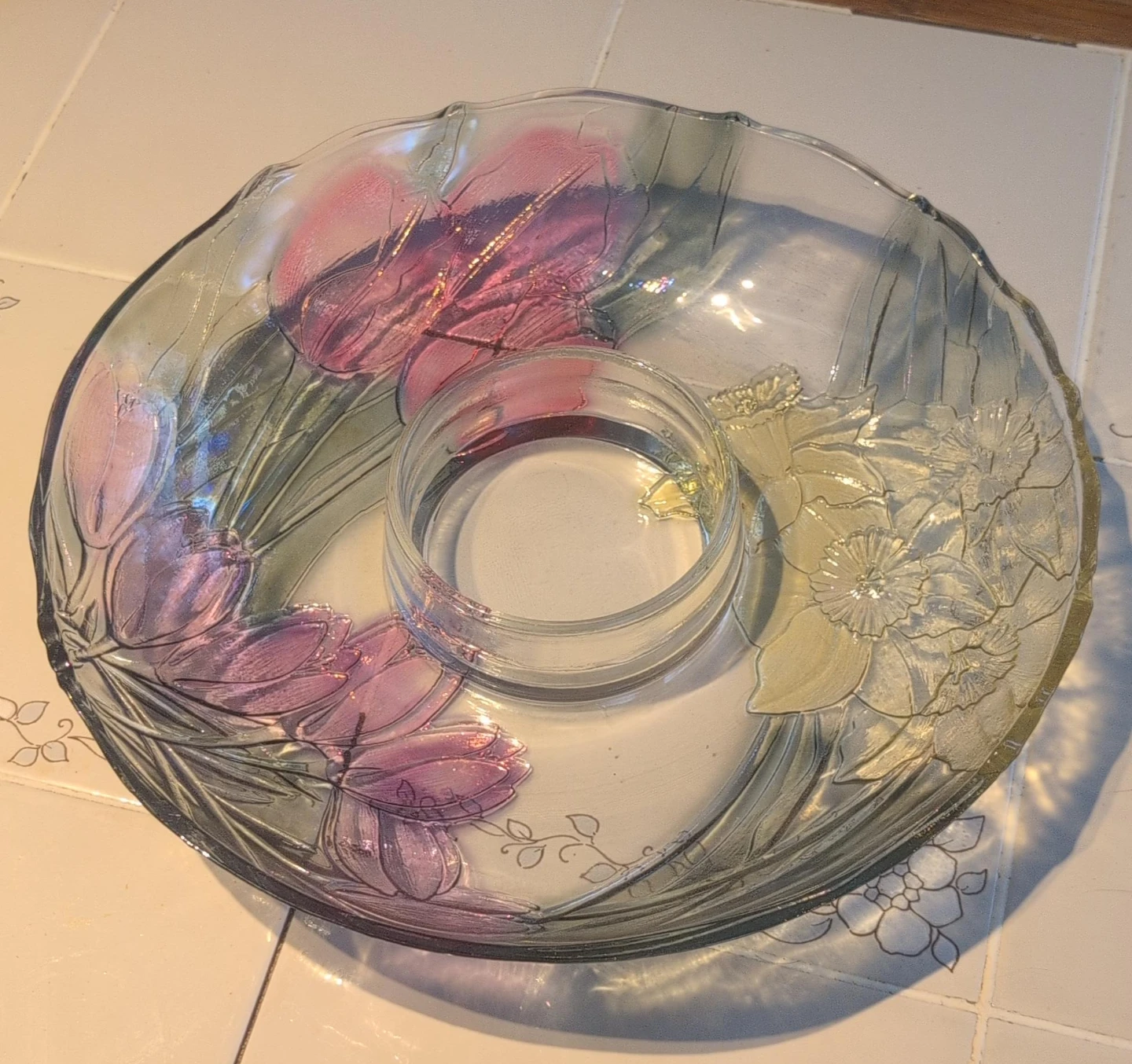 Glass Chip and Dip Platter with Floral Design