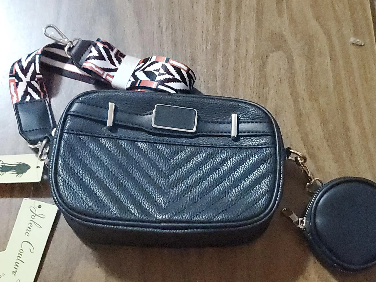 Jolene Couture Black Quilted Crossbody Bag