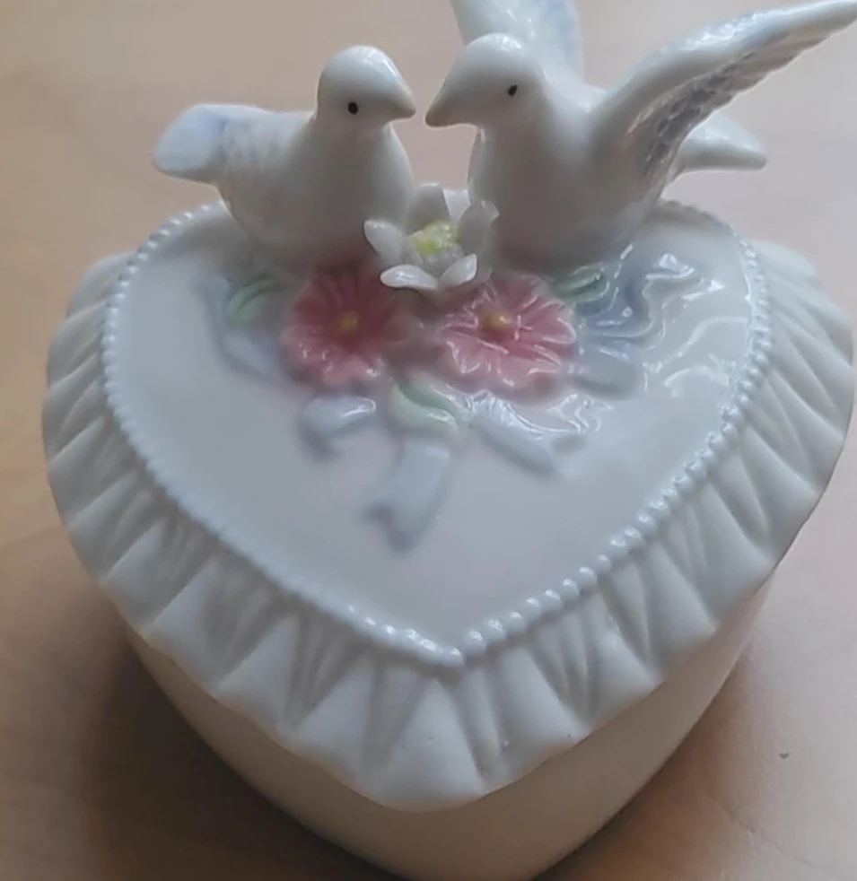 Heart Shaped Trinket Box with Love Birds