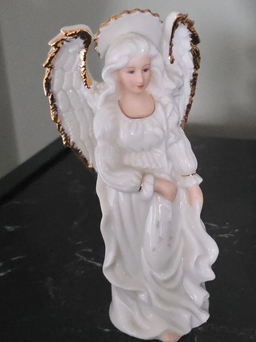 White Angel Figurine with Gold Trim