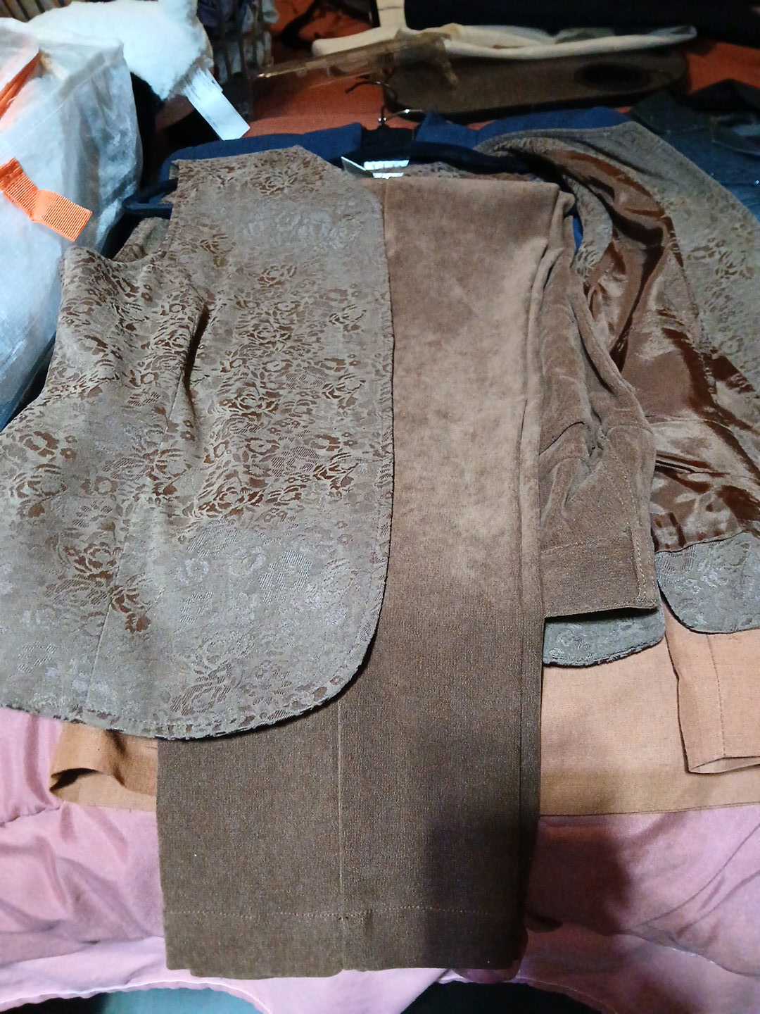 Brown patterned jacket and pants set