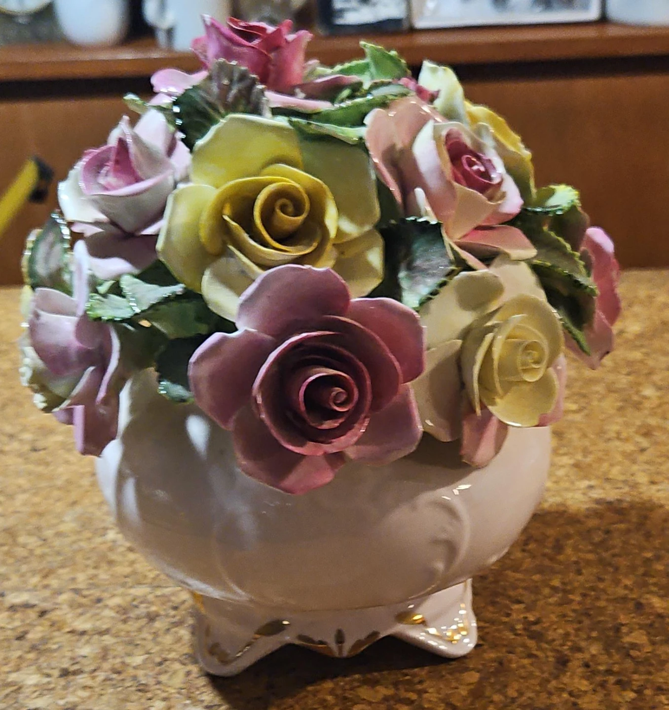 Vintage Porcelain Rose Flower Arrangement Vase