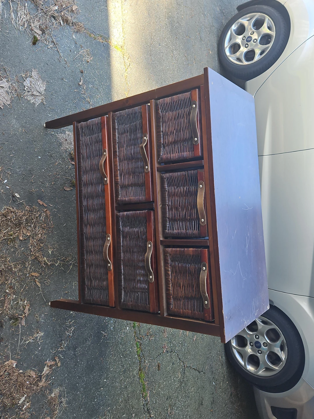 Wooden Dresser with Wicker Baskets