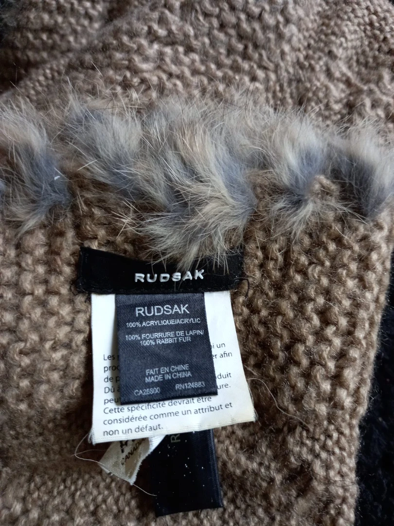 Rudsak Acrylic Knit Hat with Rabbit Fur Trim