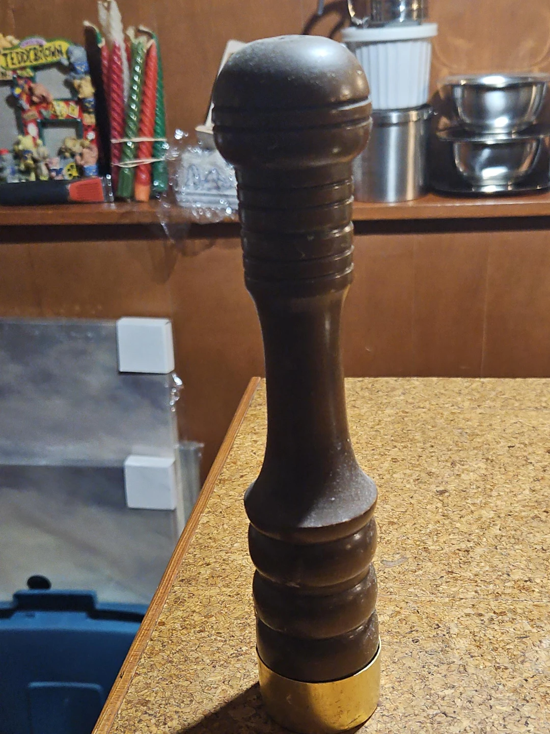 Wooden Pepper Mill with Brass Accents