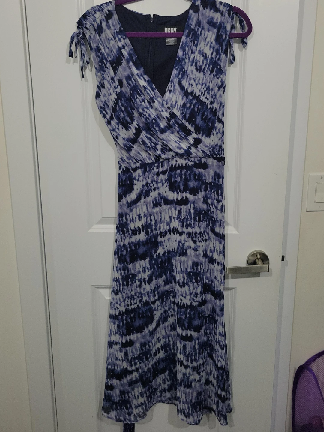 DKNY Women's Blue Tie-Dye Wrap Dress Size 10