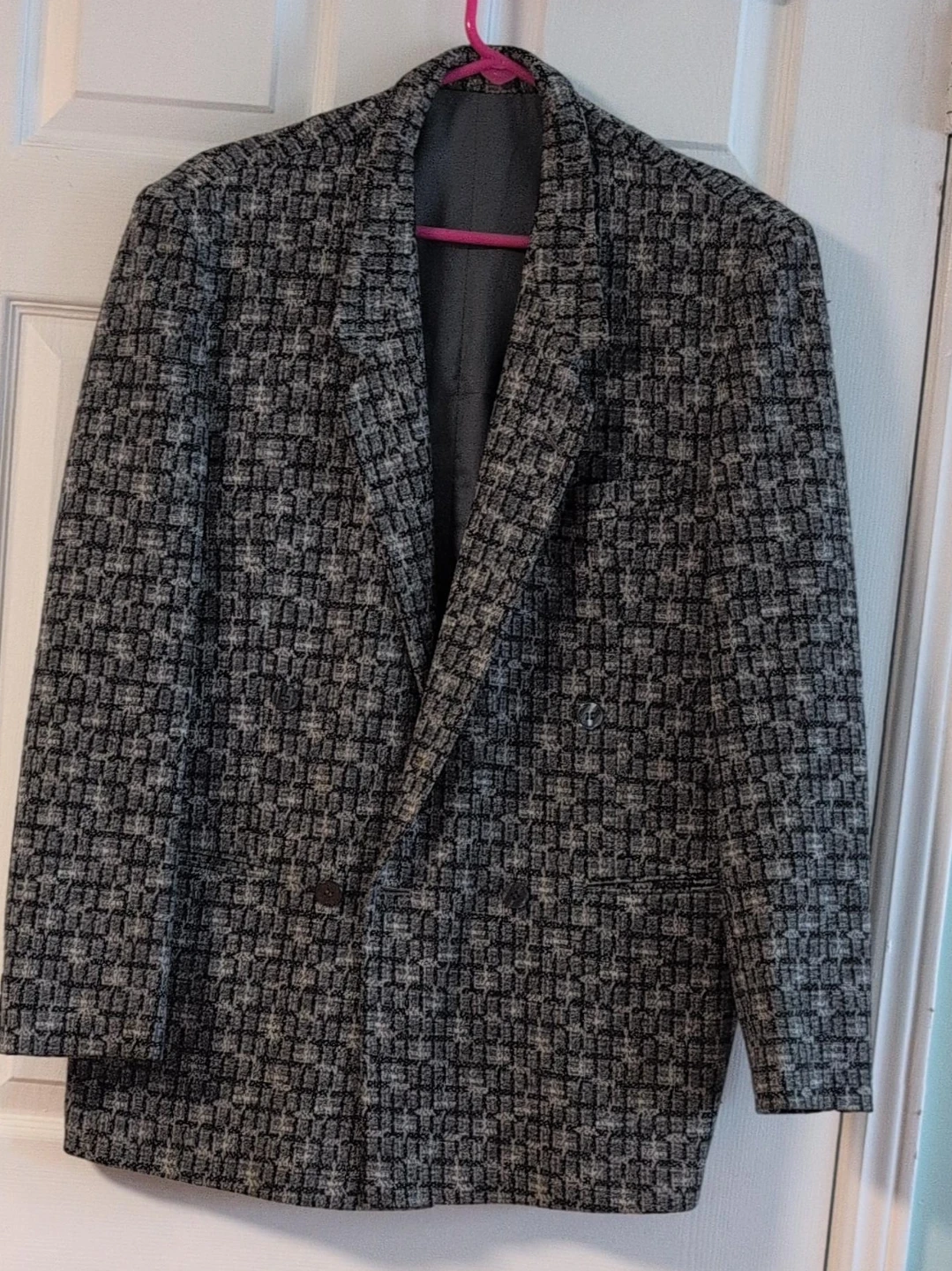 Men's Grey Plaid Double-Breasted Blazer