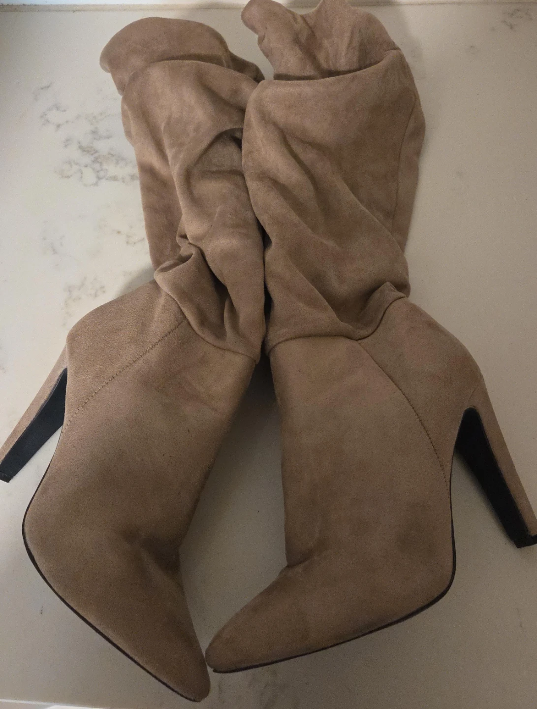 Beige Suede Heeled Boots