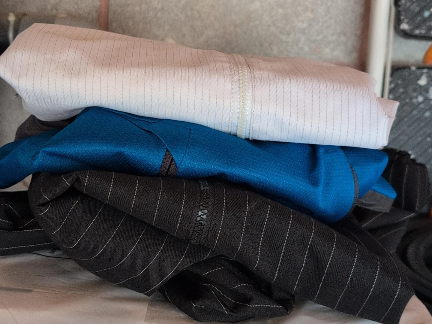 Three Piece Suit - White, Blue, and Black Pinstripe