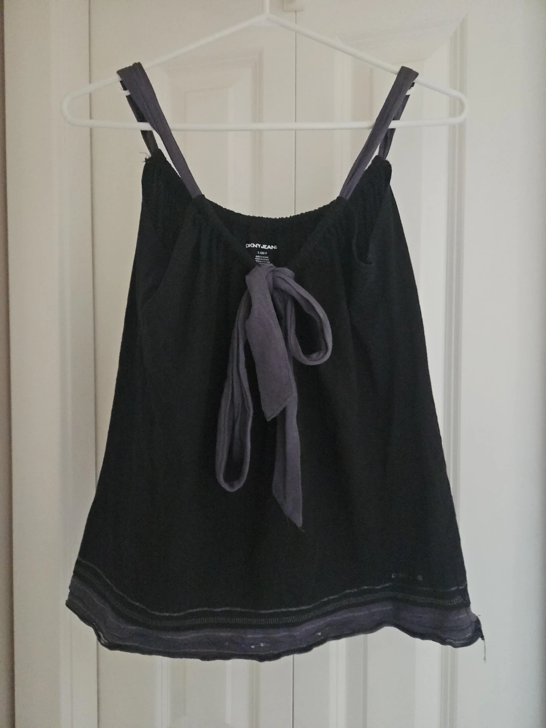 DKNY Jeans Black Camisole Tank Top with Grey Bow Detail