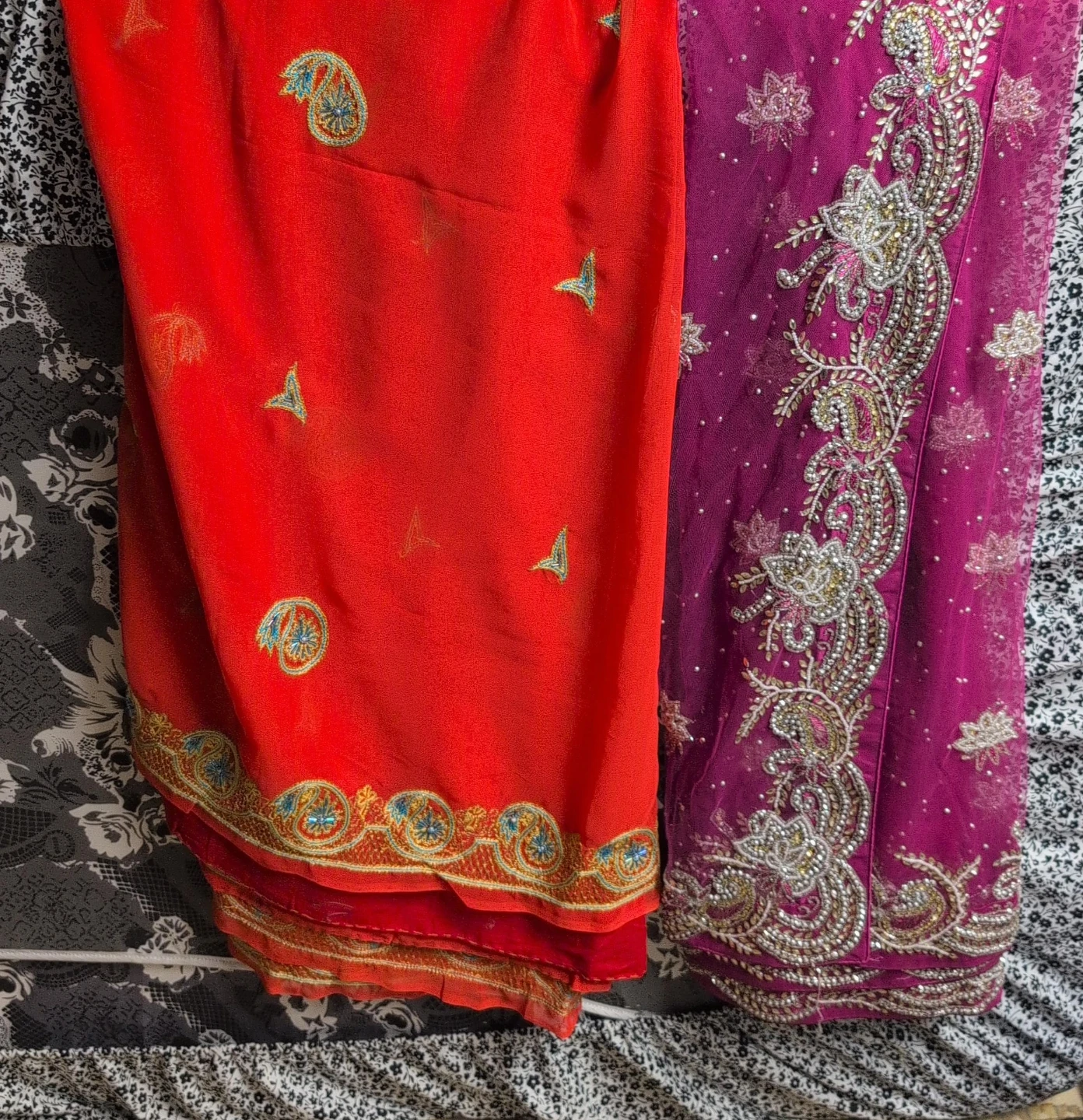 Orange and Purple Embroidered Saree only saree $40 each