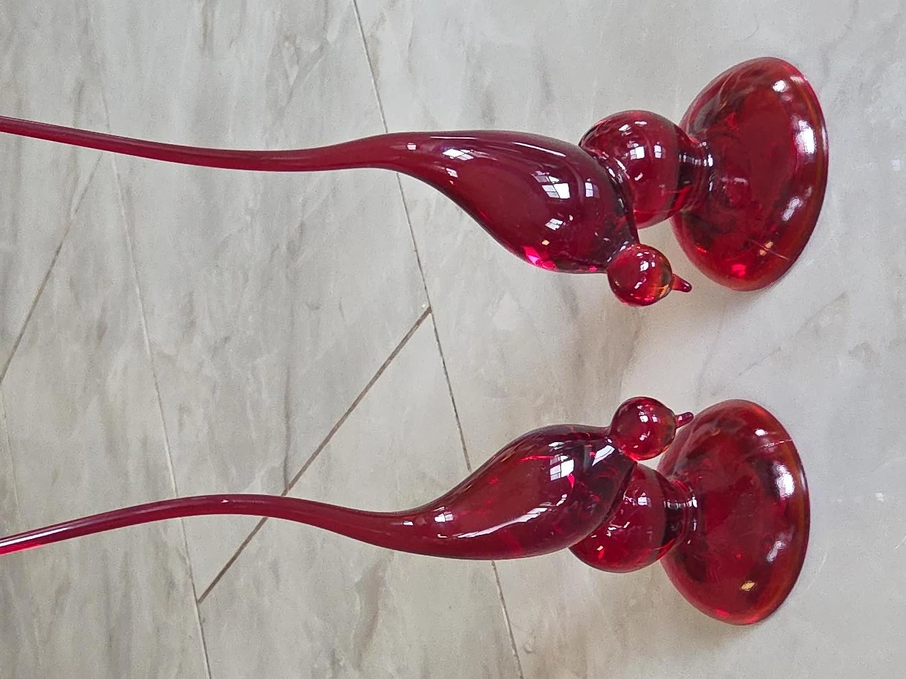 Red Glass Bird Candle Holders - Pair