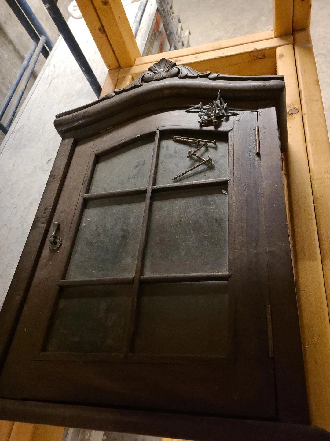Antique Wooden Display Cabinet with Glass Door