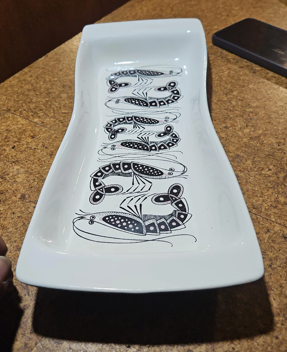 White Spoon Rest with Shrimp Design