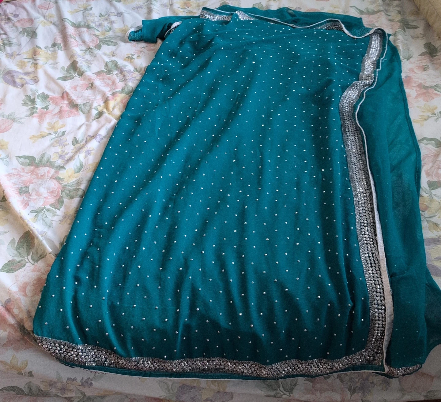 Teal Embellished Sari only saree