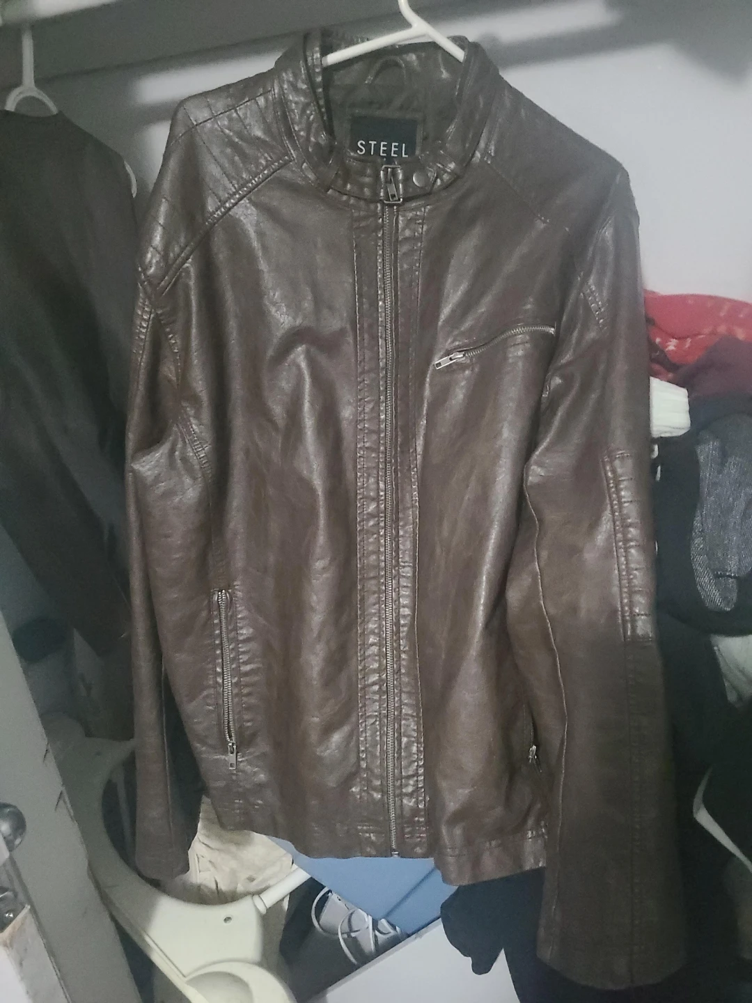 STEEL Brown Faux Leather Moto Jacket