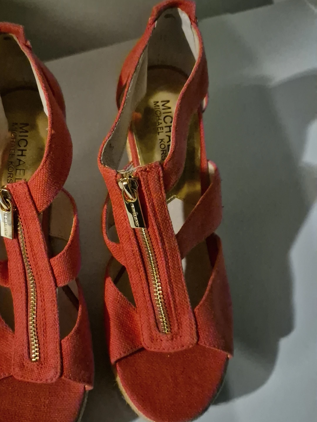 Michael Kors Red Wedge Espadrille Sandals Size 7.5