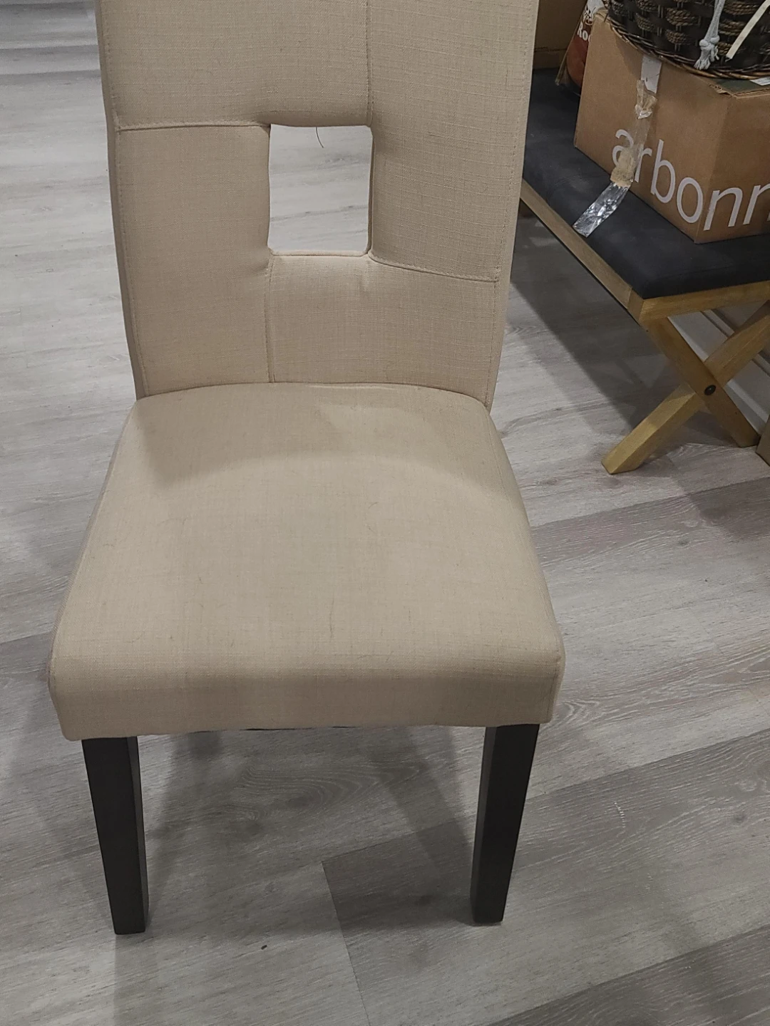6 Beige Upholstered Dining Chair with Cutout Back