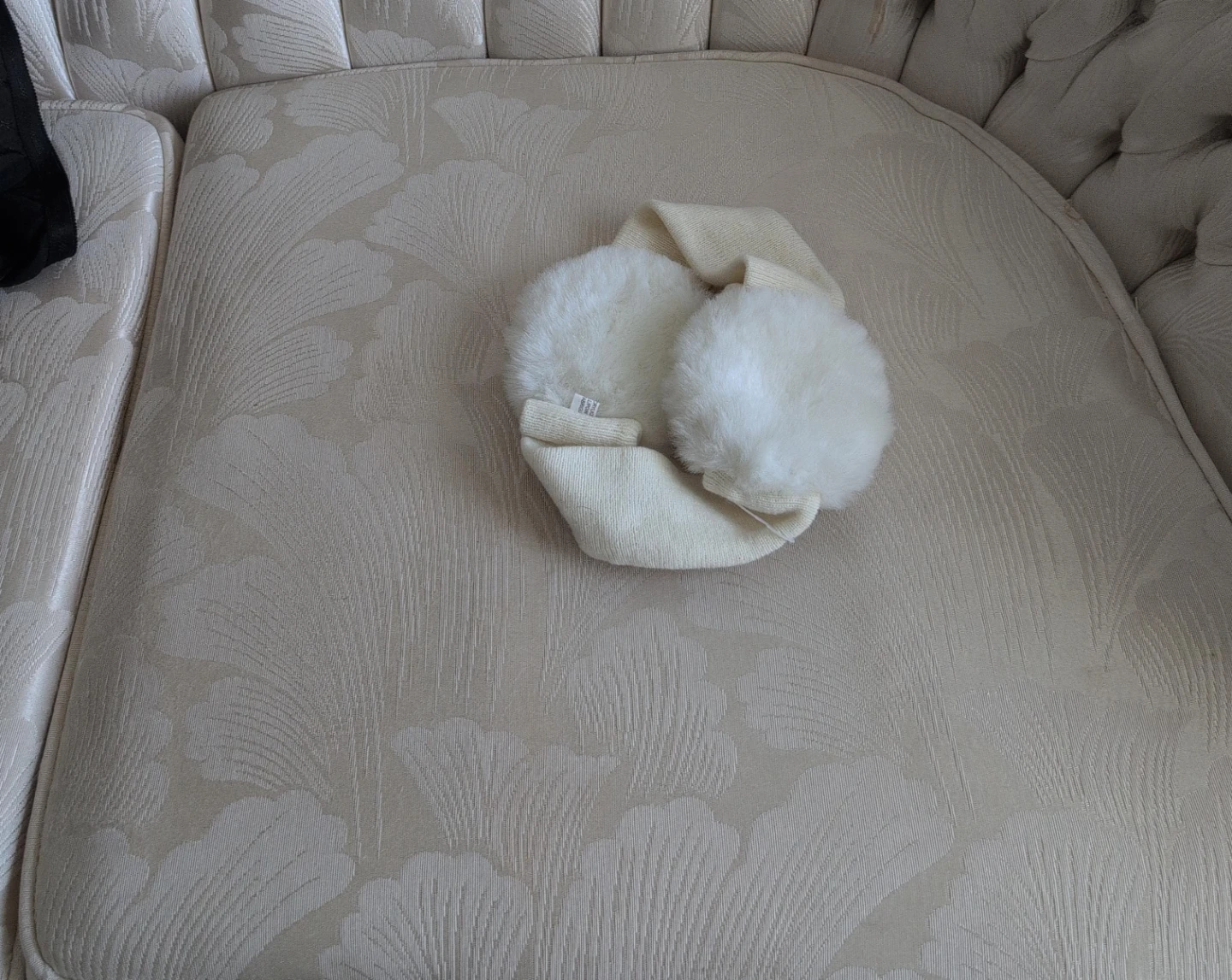 Cream Knit Ear Muffs with White Pom Poms