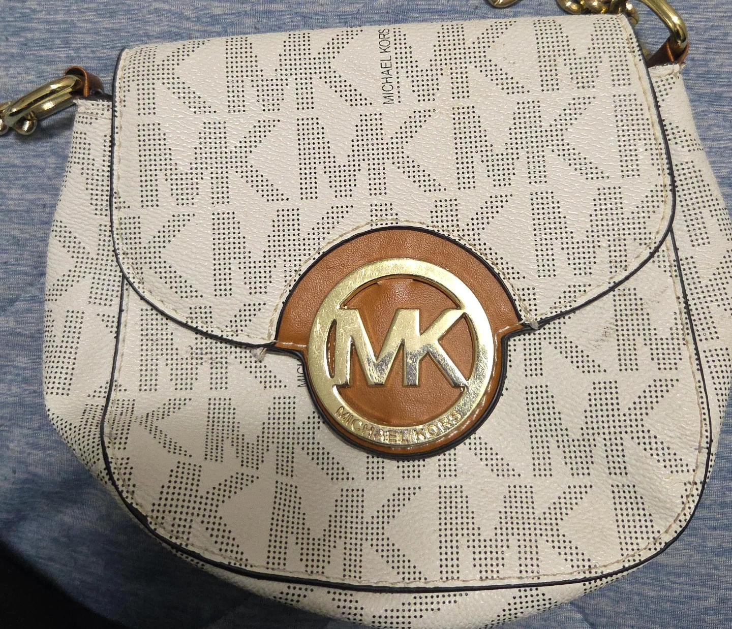 Michael Kors MK Logo Crossbody Bag - White/Brown