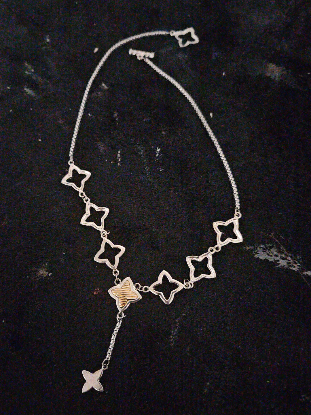 Silver and Gold Tone Clover Necklace