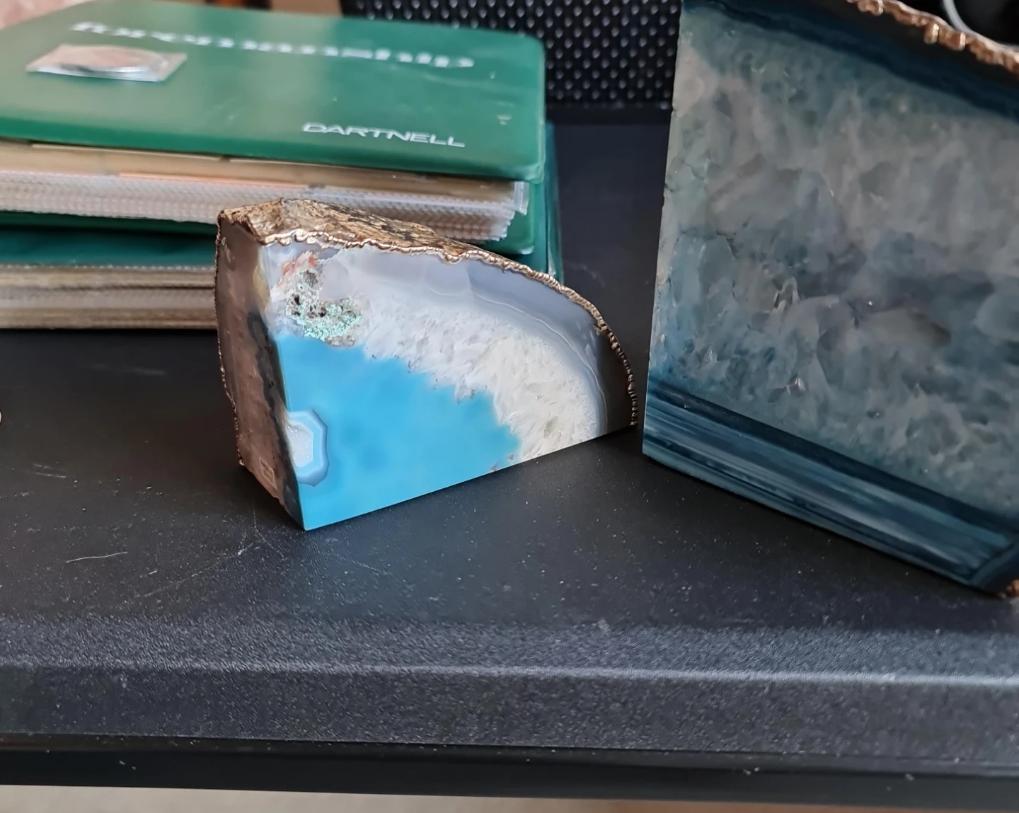 Agate Bookends with Gold Gilded Edges