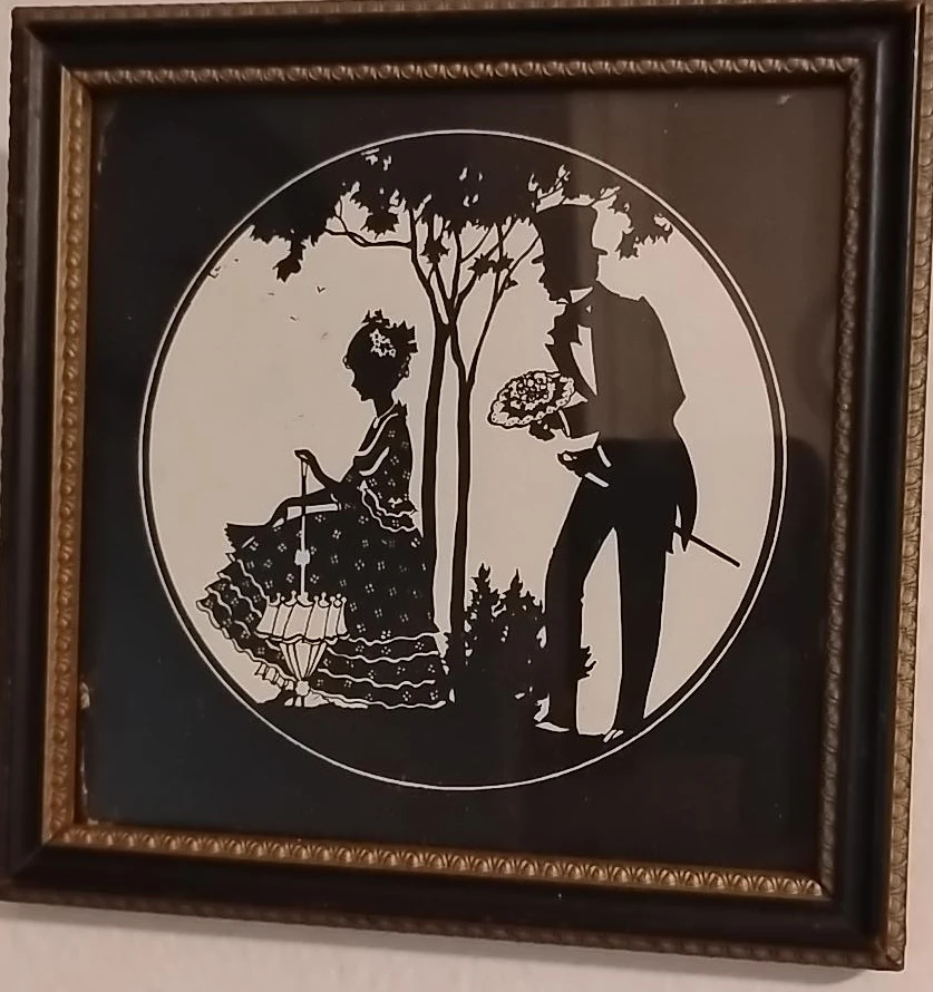 Framed Silhouette Art Print Couple Romantic Scene