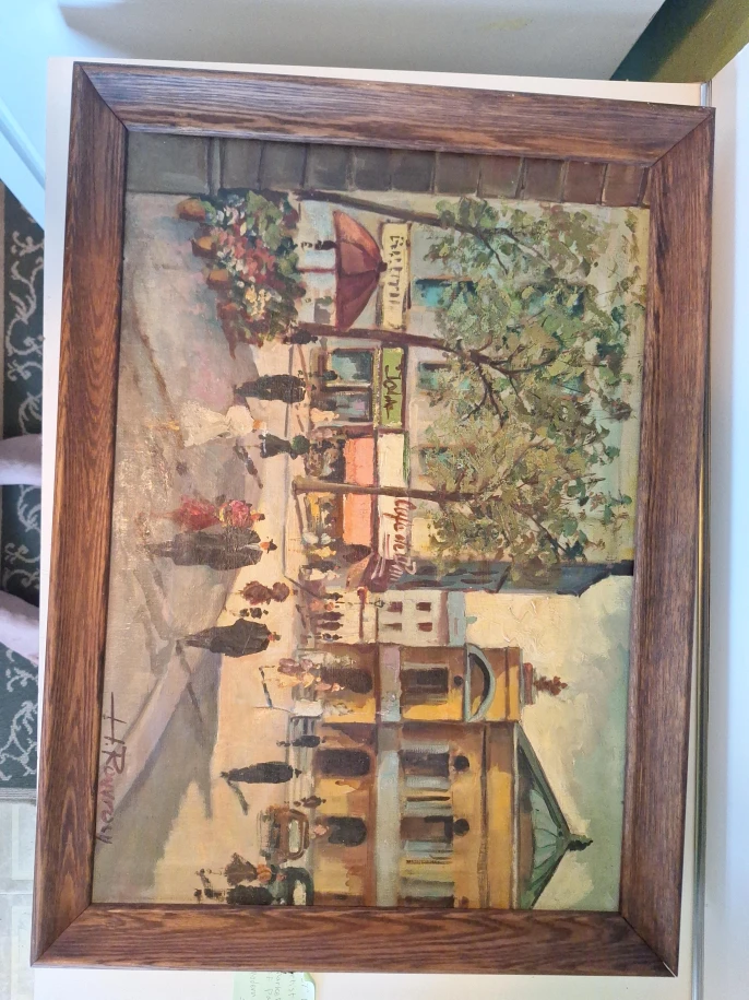 Vintage Parisian Street Scene Oil Painting by H. Rowley