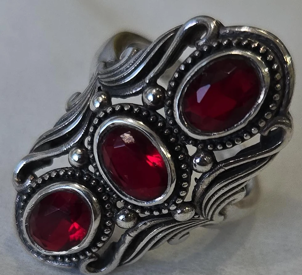 Sterling Silver Ring with Red Stones - photo 2