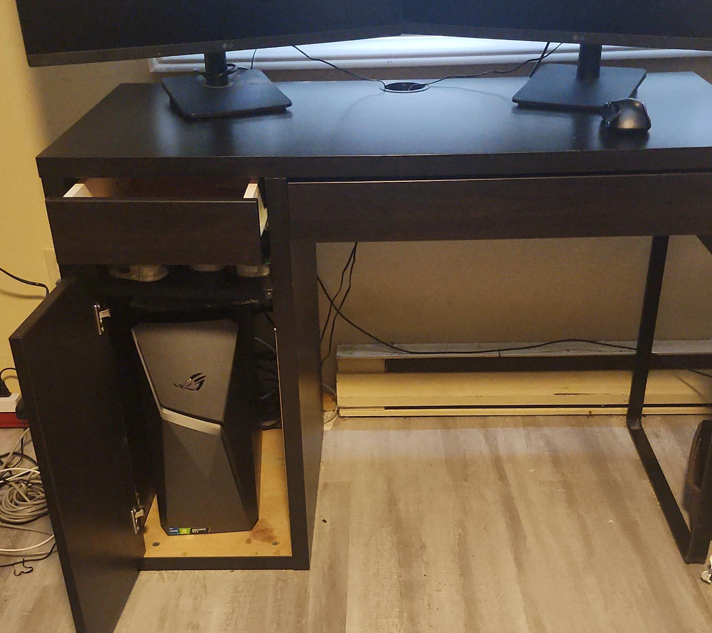 Dark Brown Computer Desk with Drawer and Cabinet
