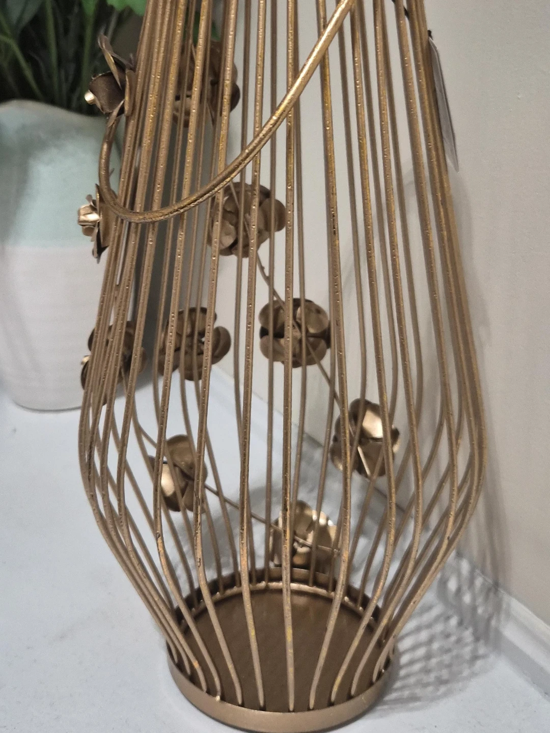 Gold Metal Lantern with Floral Accents