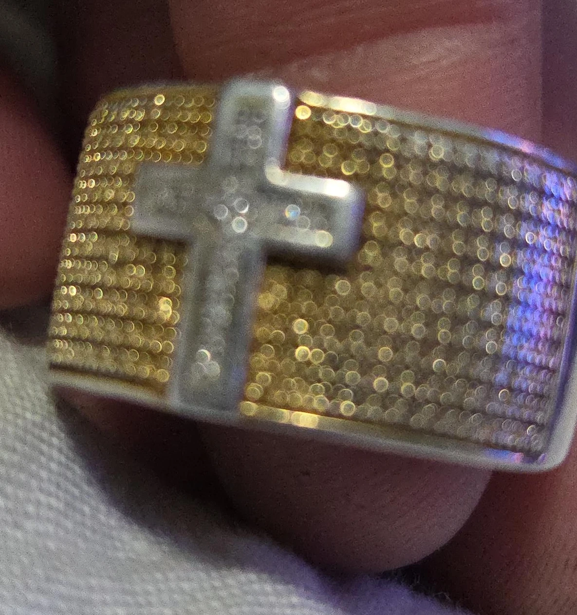 Gold Tone Cross Ring with Diamonds